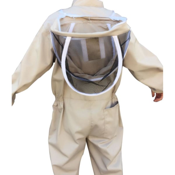 (L) Ammattimainen mehiläishoitajan vaatteet – beigen väriset ammattimaiset mehiläishoitajan suojavarusteet mehiläisille, pitkät käsineet ja huppu