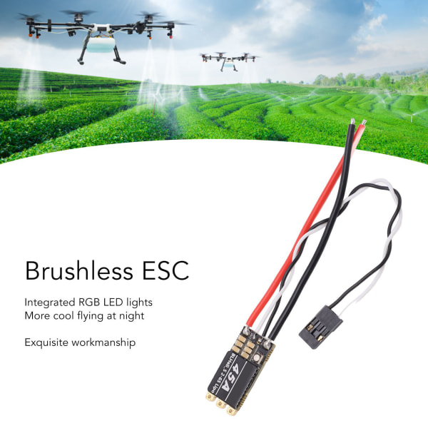 45A borstlös ESC med integrerat RGB LED-ljus - RC-tillbehör för FPV- drone - 4-axlig UAV - Svart