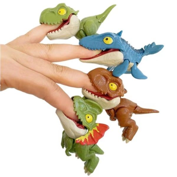 Nyhet hånddinosaur leketøysett - 4 stk bevegelig ledd, utsøkt tekstur, realistisk form, fingerbiting - ideell for barn