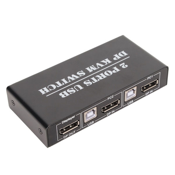 DisplayPort KVM-bryter 2 porter 4K 60Hz Dual Mode Aluminiumlegering Plug and Play KVM-switcher for tastatur mus 100‑240V EU-plugg 100‑240V