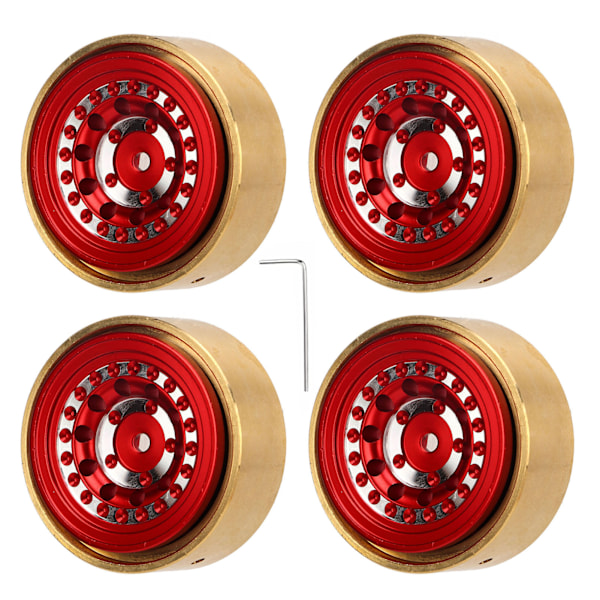 4 stk RC Beadlock Hjul Profesjonelt Aluminium Legering Messing RC Hjul Vektblokk for Watchman FMS FCX24 1/18 1/24 RC Bil Rød