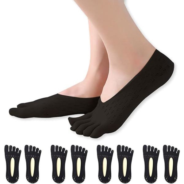 4 tåsokker (sort), 5 skridsikre sokker med finger, forede lave sokker med splittå usynlige sokker