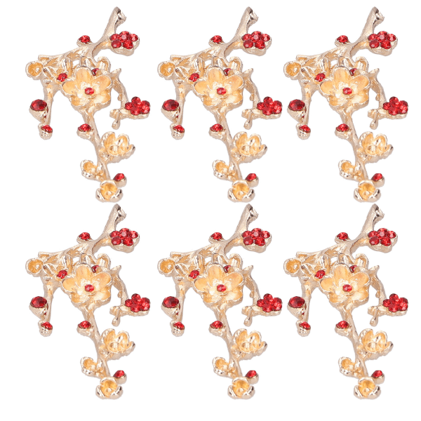 6st Blomform Brosch DIY Strass Brosch Pin för Skor Kläder Smycken Dekoration Röd Strass Plommon Flower Branch