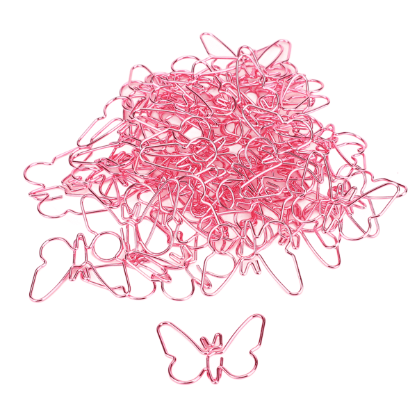 Suloiset vaaleanpunaiset Butterfly-paperiliittimet - 50 kpl toimistoon, kotiin, kouluun