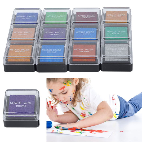 12 stk Craft Ink Pad Stamp Enkelt metallisk 10 farger Kids DIY Graffiti Finger Print Pad