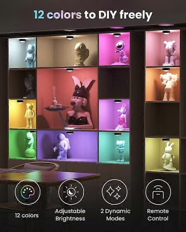 LED Puck Lights with Remote Control, Wireless Cabinet Lights, 13 Colors