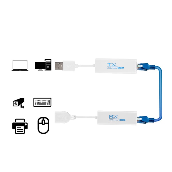 USB 2.0 200M Forlenger RJ45 Ethernet Forlengelseskabel Nettverkskabel Adapter