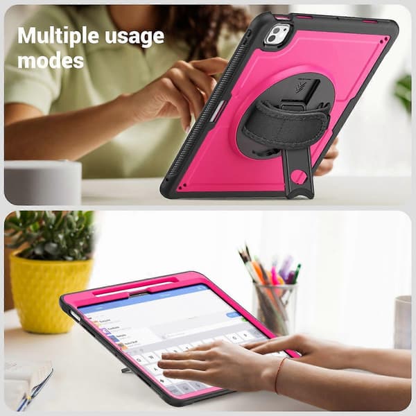 Case with Stand, PC TPE Tablet Protection with Hand Strap for iPad Pro 13 (2024) M4