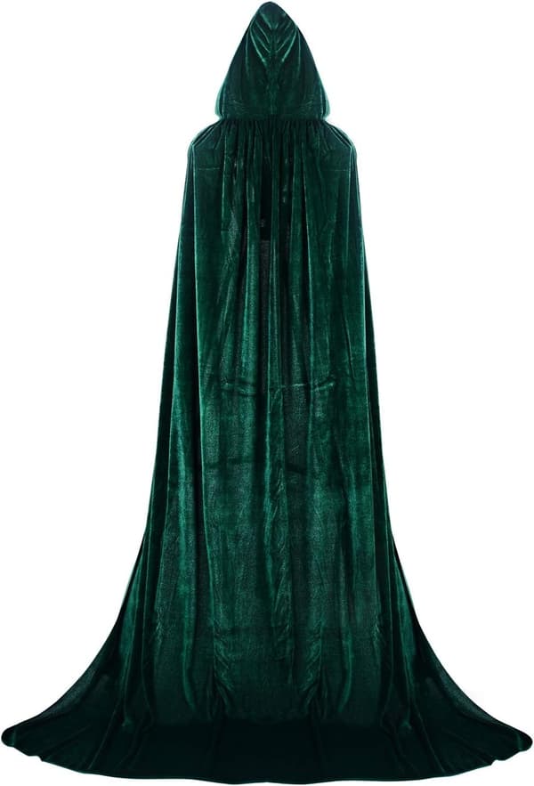 Hodeplagg med lang kappe i gullfarget fløyel, vampyrkappe for voksne, cosplay, halloween, karneval Green