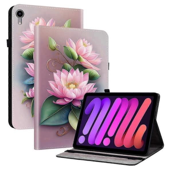 Leather Case with Printed Pattern and Stand for iPad mini (2024)/(2021) with Card Slots