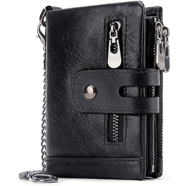 Herrplånbok RFID blockerad läderplånbok (svart) med myntficka med dragkedja Kreditkortshållare Stöldskyddsplånbok