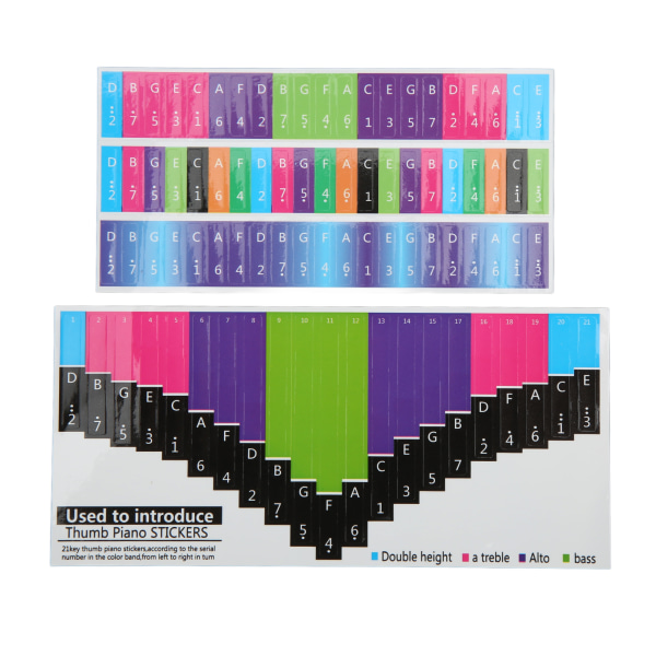 Färgglada Kalimba Key Stickers - Musiknotdekor för nybörjare 21-tangenters tumpiano