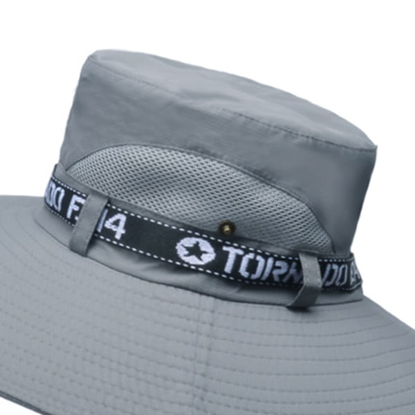 Fiskeskatt Pustende Bomulls-Polyester Storbremmet Solhatt for Menn Sommer Fjellklatring Lys Grå