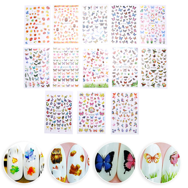 13 stk Nail Art-klistremerke selvklebende negledekorasjon DIY-manikyrdekaler Verktøy