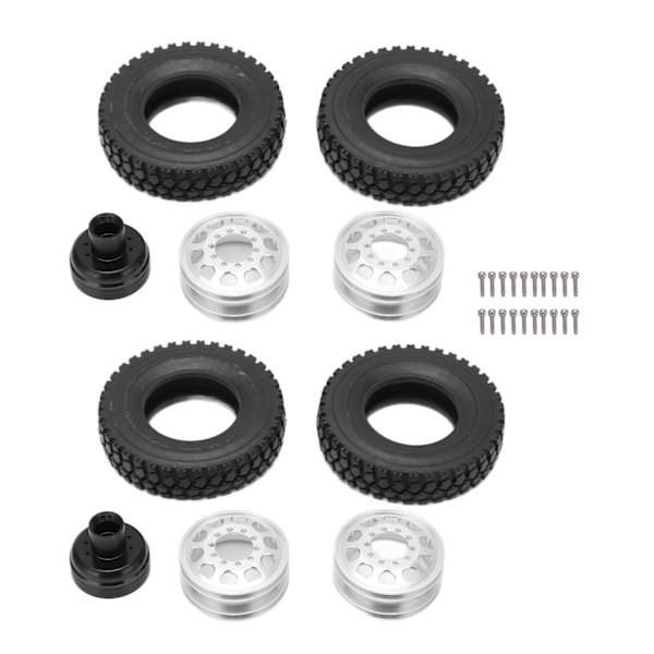 Metalllegering bakhjulsnavfälgar med 22 mm bredd bakre gummilastarhjul för Tamiya 1/14 RC TrailerBlack