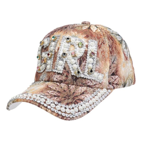 Baseballkasket med hundredvis af pailletter og diamanter - Khaki, Hot Drilling Cowboy Hat, Bærbar Hat