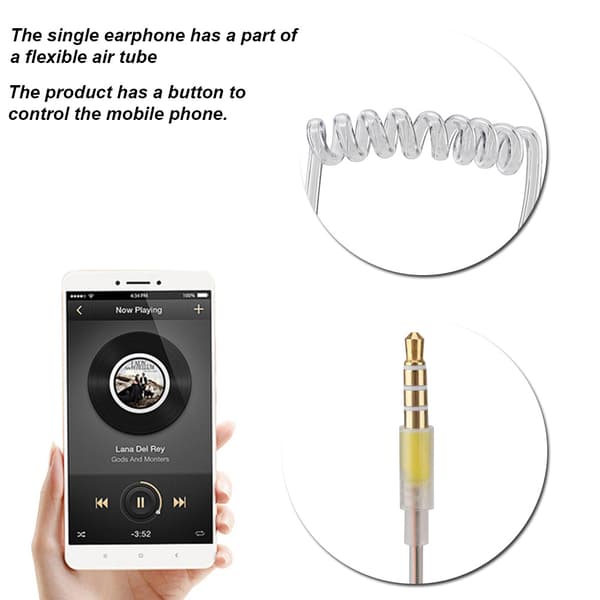 In-ear headset med luftrør og mikrofon til iOS og Android, gennemsigtig, enkelt