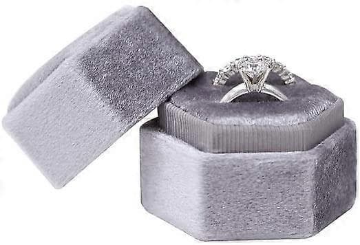Hexagon Velvet Double Slot Ring Heirloom Box Engagement Ring Box Proposal Box Ring Display Holder (Pearl Grey)