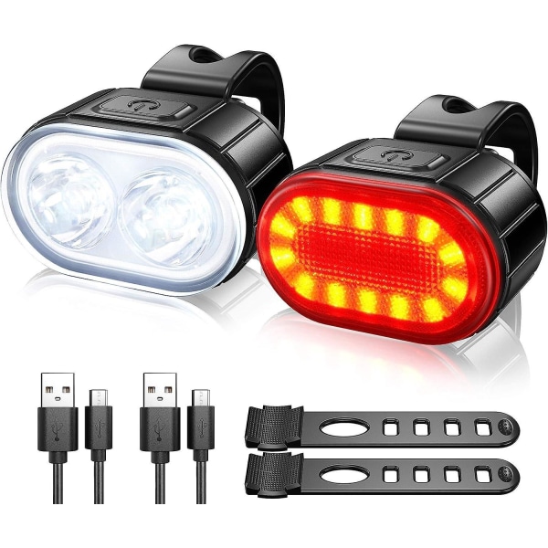 Vattentät USB uppladdningsbar LED- set för fram och bak - Kraftfull vägcykelljussats för män och kvinnor