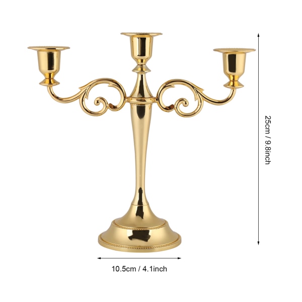 Europeisk stil 3-armet lysestake i metall for bryllupsinnredning Gold