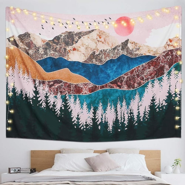 Dreamland Sunset Tapestry Veggoppheng, fjellpsykedelisk skogstre, 130x150 cm matt klut, naturlig landskap for soverom