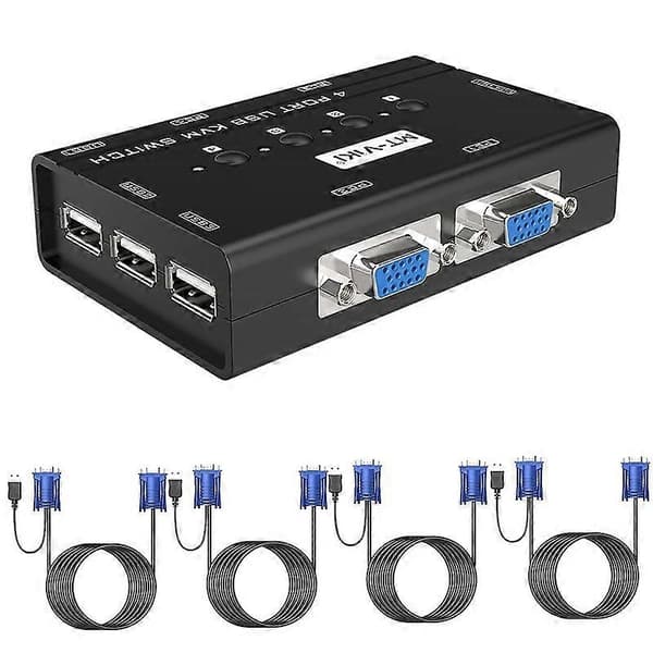 KVM-switch VGA, 4-portars KVM-switch för 4 datorer som delar en skärm