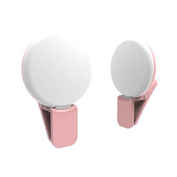 2 lampor (rosa färg) fyllning, extern mobiltelefon LED skönhets selfie rund blixt