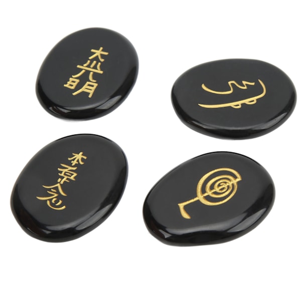 4 stk. Reiki Symbol Sten Glattere Overflader Graverede Reiki Sten til Boligdekoration Meditation Ornament Gave Obsidian
