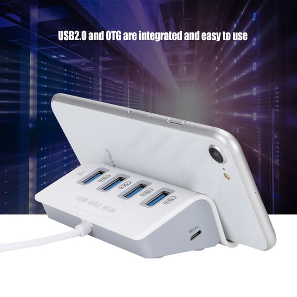 4-ports USB-hub med flere grænseflader OTG-hubadapter til telefon, tablet, desktop