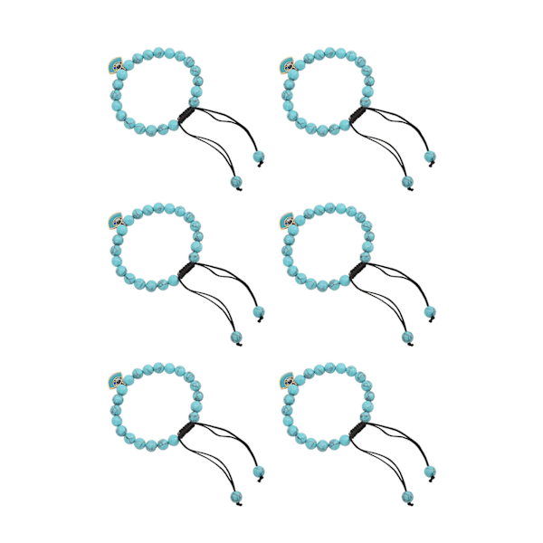 6 stk. Evil Eye Armbånd 8MM Håndvævet Turkisblå Boho Øje Vedhæng Dame Perlearmbånd