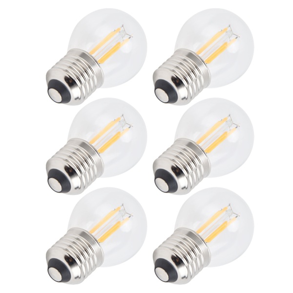 6 stk. G45 E27 LED-pære Transparent dæmpbar glødetrådspære til lysekrone bordlamper varmt lys 4W 220V