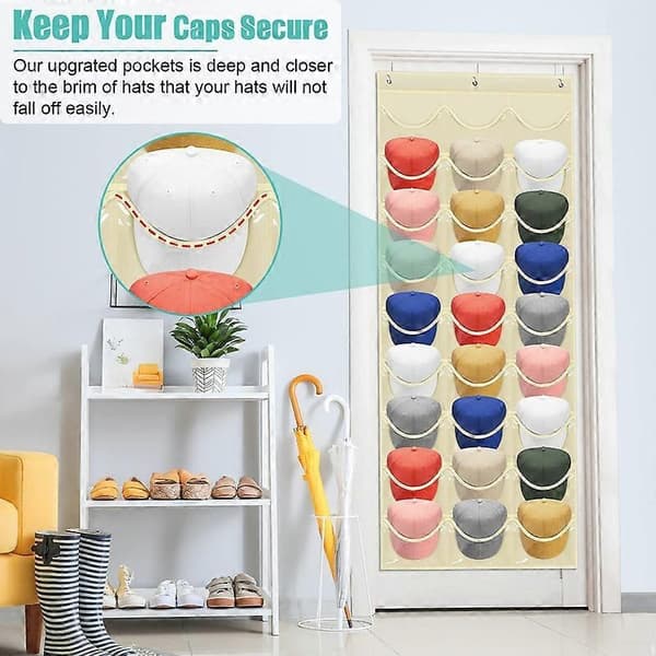 Hat Rack for Baseball Caps, 27 Pockets, Hanging Over the Door
