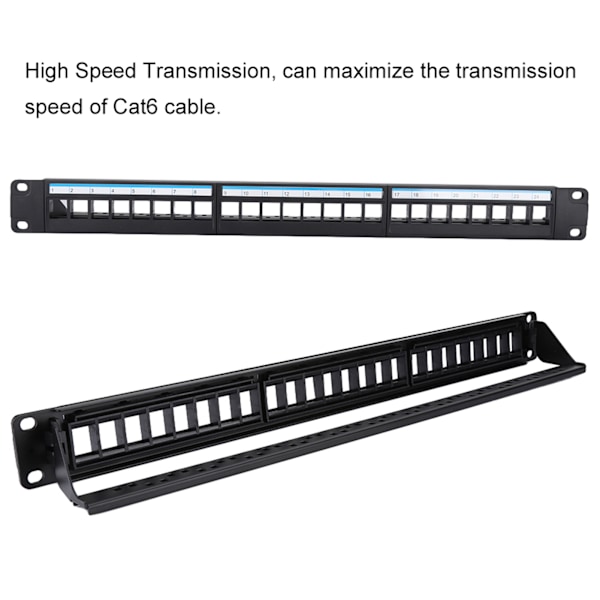 19-tommers 24-porters monterbar data patch panel CAT6 nettverkskabel rack (moduler ikke inkludert)