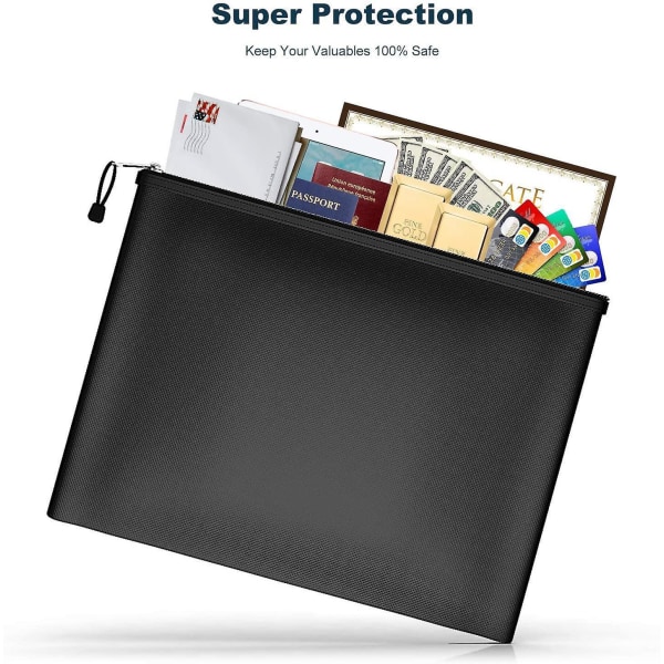 1 stk. brandsikker vandtæt opbevaringstaske, 34*24,5 cm, dokumentlomme med lynlås til beskyttelse af værdigenstande, pas, penge og vigtige dokumenter