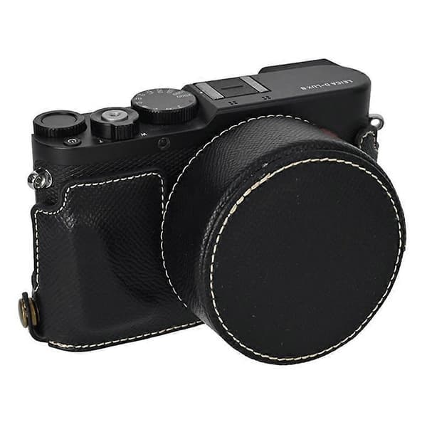 For Leica D-Lux 8 Camera Case PU Leather Protective Cover with Lens Cap - Black
