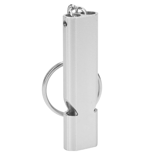 Udendørs Survival Whistle med nøglering Aluminiumslegering Dobbeltrør Whistle Silver
