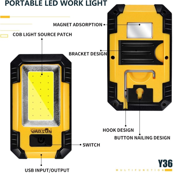 Genopladeligt LED Arbejdslys Bærbart Magnetisk Mekanisk Lys Autocamper Vedligeholdelse Arbejdslys 30w 1200 Højstrøm Lys Gul