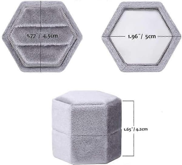 Hexagon Velvet Double Slot Ring Heirloom Box Engagement Ring Box Proposal Box Ring Display Holder (Pearl Grey)