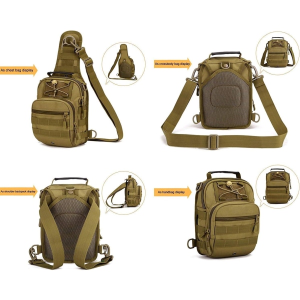 Tactical Military Sling Bag Molle Pouch Bröstpaket för män Multifunktionsryggsäck för sportjakt, brun