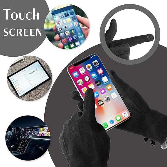 Vinter Varme Touchscreen Handsker til Kvinder - Fleeceforede Ruskind Touchscreen Handsker, Pelsforede Fuld Finger Handsker til Kvinder og Piger