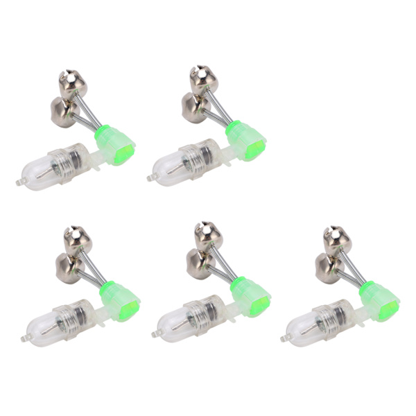5 Twin Spiral Bell Bite Alarm med 5 LED-ljus Nattfiskespö Clamp Tip Clip Bell Ring