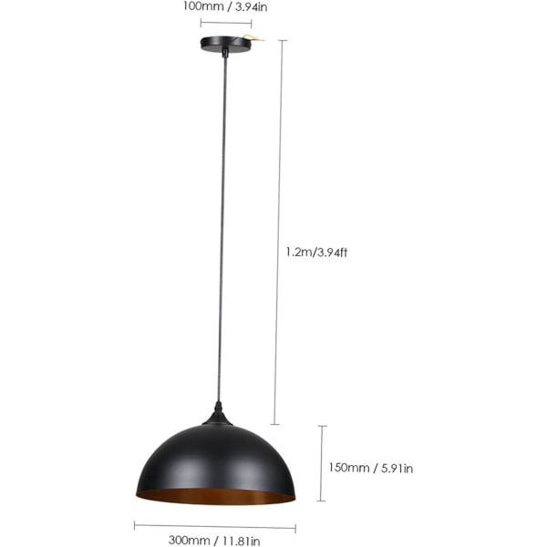 Diameter: 30 cm - Svart LT057（Utan glödlampa） Set med 1 retro taklampor i metall - Vintage industriell stil