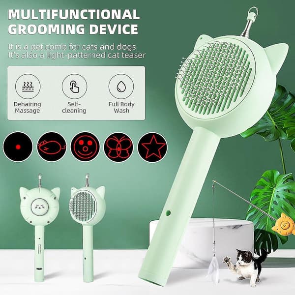 Interactive Cat Toy, Multifunctional Cat Toy with Practical Hair Combing, Five Light Patterns, Retractable