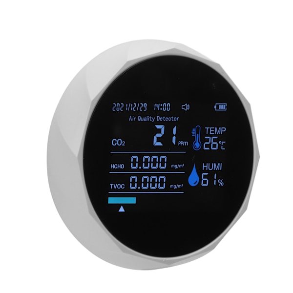 CO2-mätare 7 i 1 intelligent luftkvalitetstemperaturfuktighet TVOC-koldioxiddetektorvit