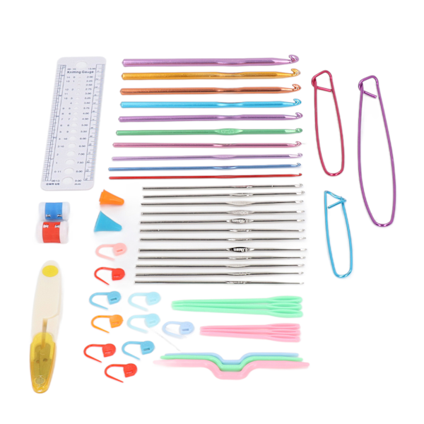 Virknålsset med 22 virkmärken, spännen, sax, hantverk, DIY, virknål, portabelt ergonomiskt virkningsset