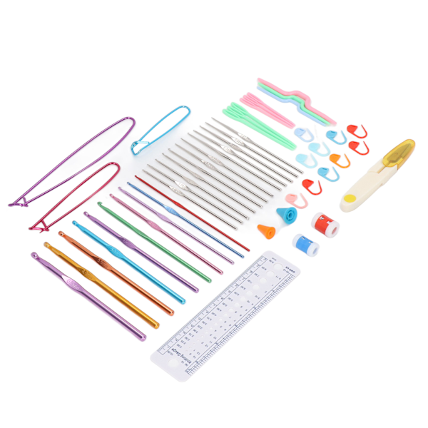 Virknålsset med 22 virkmärken, spännen, sax, hantverk, DIY, virknål, portabelt ergonomiskt virkningsset