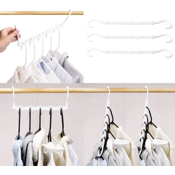 10 stykker Magic Hangers Hanger Organizer Garderobeopbevaring til tøj Pladsbesparende i skabe Hvid 38 cm lang
