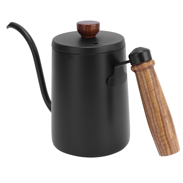 600ML Kaffeekanne Holz 304 Edelstahl Kaffeekanne Handtropf Kaffeemaschine Kaffeekanne mit Holzgriff Schwarz