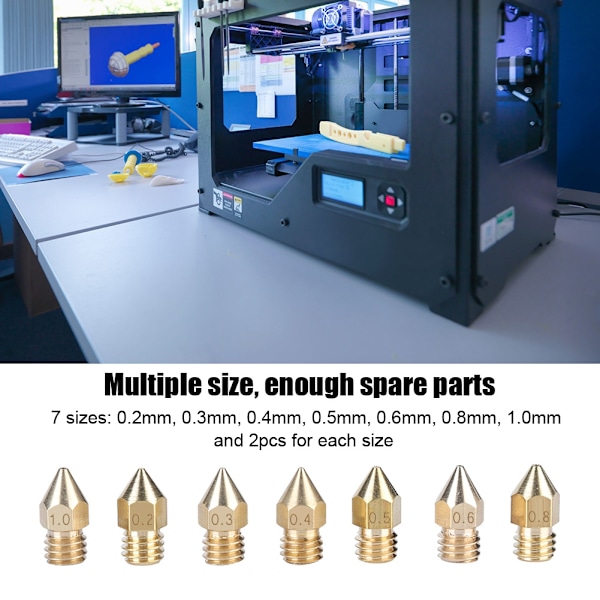 14 stk. 7 Størrelser 3D Printer Dele Ekstruder Messing Dyse Printhoved Printertilbehør