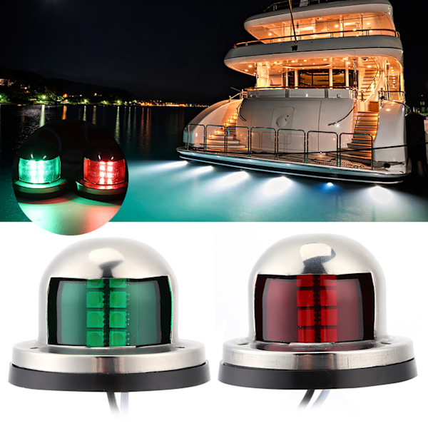 2 stk 12V Røde og Grønne LED Navigasjonslys i Rustfritt Stål for Seiling Båt Yacht